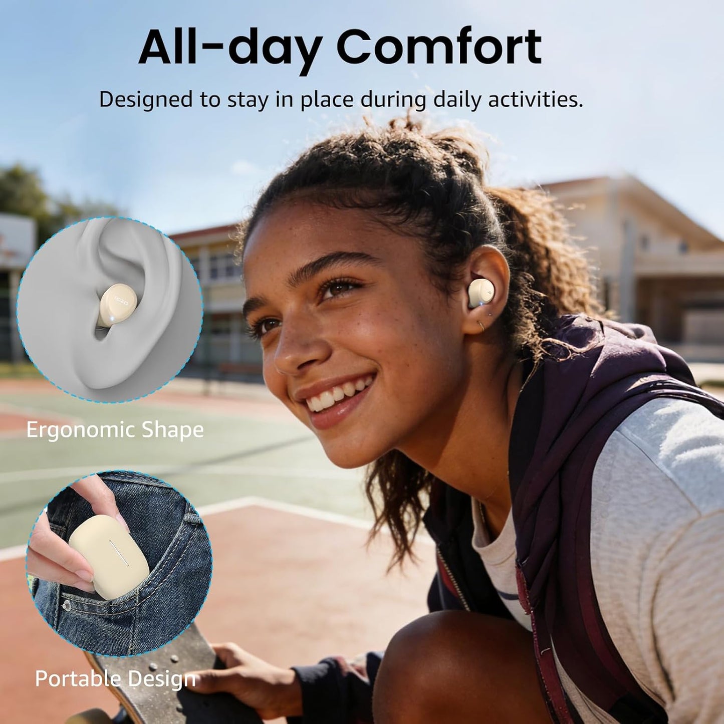 TOZO Auriculares inalámbricos A1 Bluetooth 5.3 de peso ligero en el...