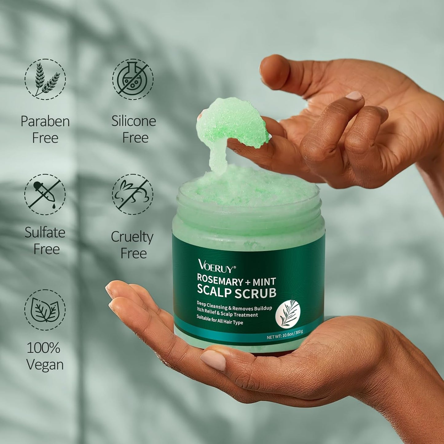 Exfoliante para el cuero cabelludo, champú exfoliante de cuero cabelludo de romero, tratamiento 2 en 1 para el cuero cabelludo con aceite de menta, tratamiento capilar para aclarar y eliminar