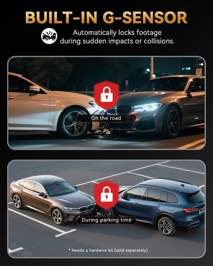 Cámara de tablero frontal y trasera 4K+4K, tarjeta gratuita de 128 GB incluida, cámara WiFi de 5.8 GHz para autos, GPS integrado, sensor G, gran angular de 170°, pantalla IPS de 3 pulgadas
