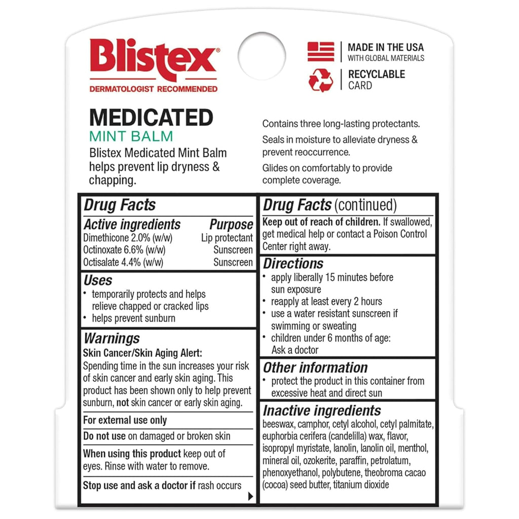 Blistex Bálsamo labial de menta medicada, 0.15 onzas