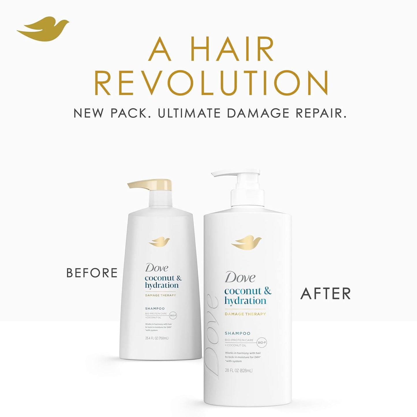Dove Champú de coco e hidratación para cabello seco con tecnología de cuidado de bio-proteínas y aceite de coco, 28 onzas líquidas
