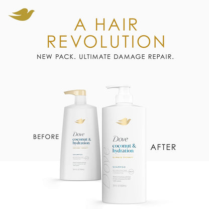 Dove Champú de coco e hidratación para cabello seco con tecnología de cuidado de bio-proteínas y aceite de coco, 28 onzas líquidas