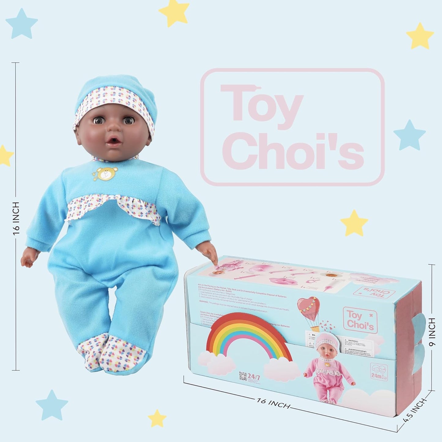 Toy Choi's Muñeca de bebé interactiva de 16 pulgadas, color azu...