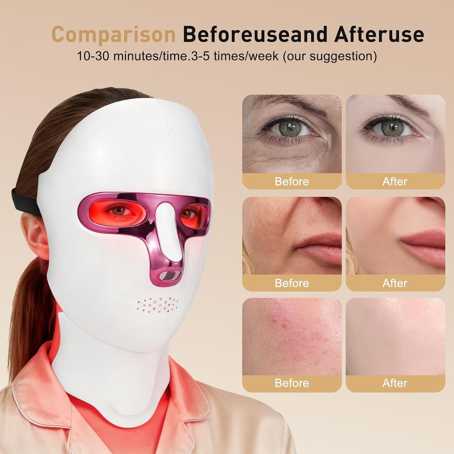 CAMLKE Máscara de terapia de luz roja para cara y cuello, dispositi...