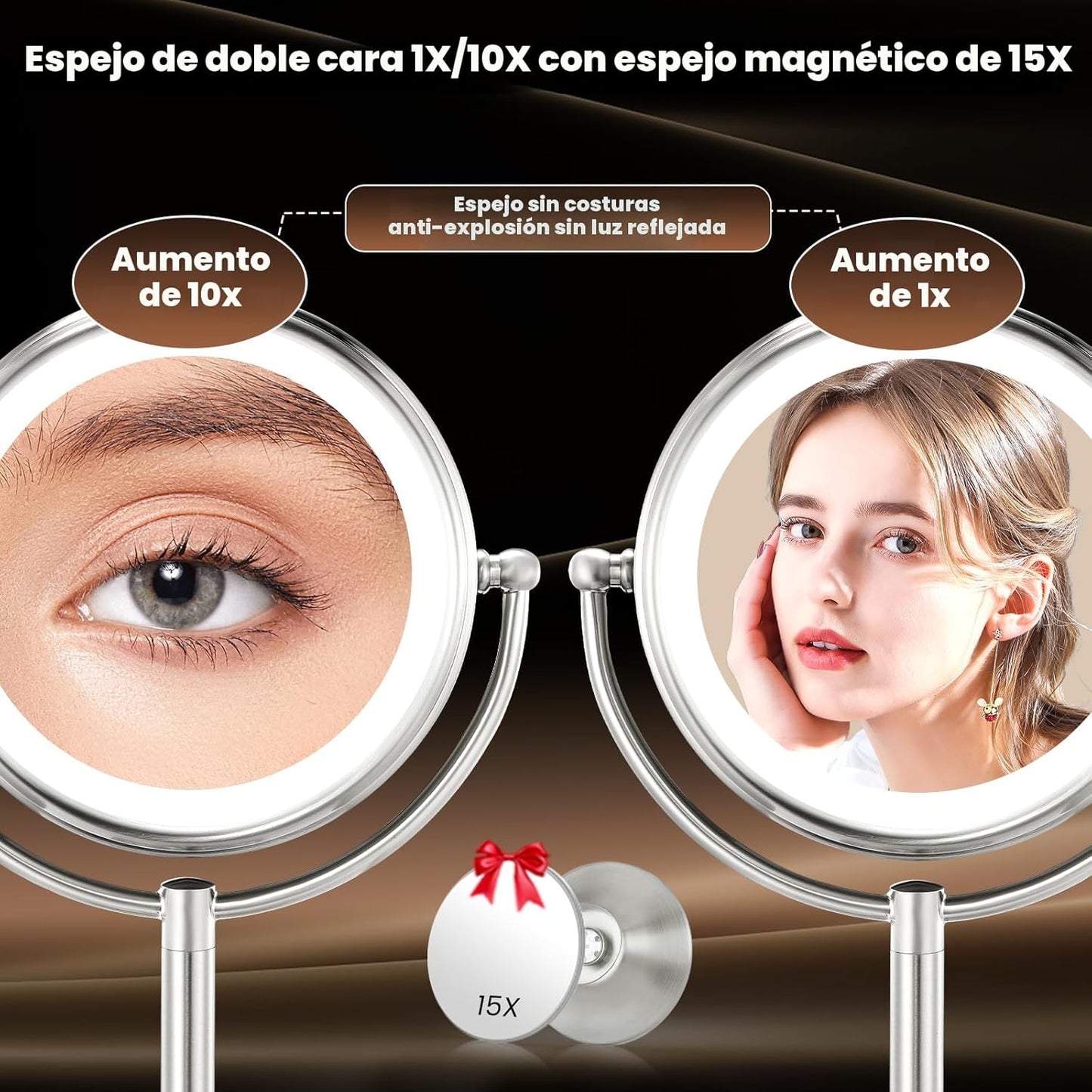 Espejo de maquillaje profesional grande de 8.5 pulgadas con luces m...