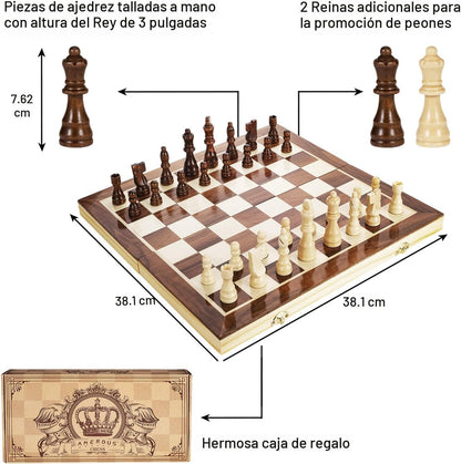 AMEROUS Juego de ajedrez magnético de madera de 15 pulgadas, 2 rein...