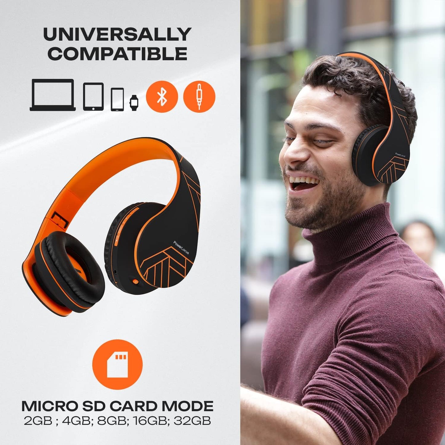PowerLocus Auriculares Bluetooth sobre la oreja, auriculares inalám...