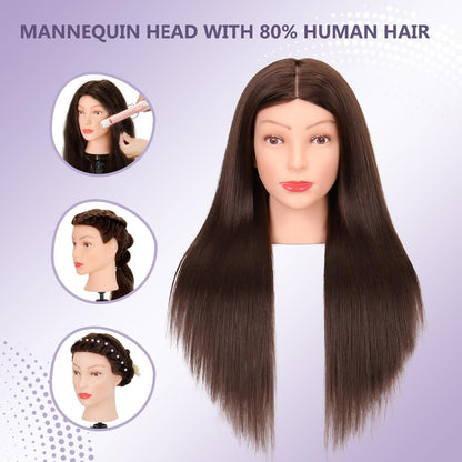 Cabeza de maniquí con 80% cabello humano para práctica de cosmetolo...