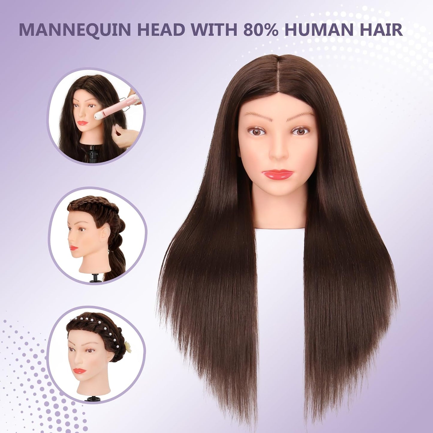 Cabeza de maniquí de cabello humano 80% cabello real, cabeza de man...