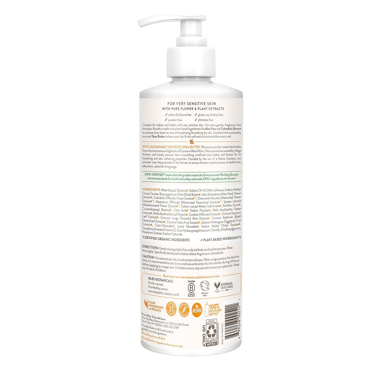 Babo Botanicals Sensitive Baby Champú y lavado 2 en 1 sin fragancia...