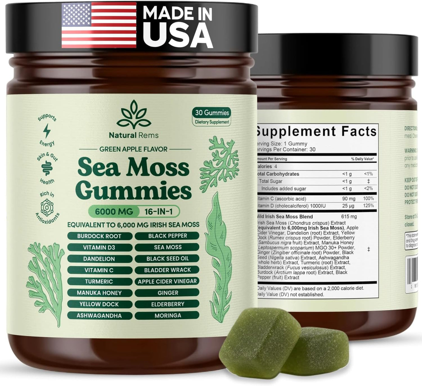 Natural Rems Gomitas de Musgo Marino 16 en 1 - Ashwagandha Aceite d...
