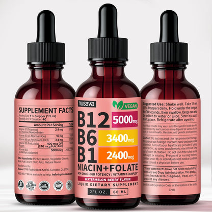 (Paquete de 2) Gotas líquidas de vitamina B12 y B6, complejo de vit...