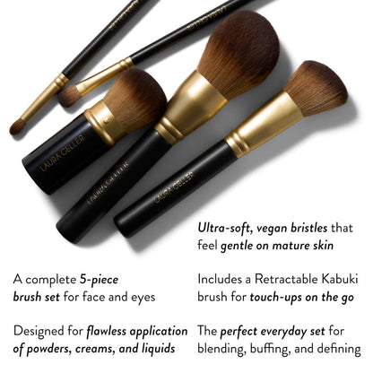 LAURA GELLER NEW YORK Pinceles de maquillaje profesional cosmético - Libre de crueldad - 05 cepillos de cara completa Set 5 piezas