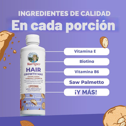 MaryRuth Organics Crecimiento de cabello MAX Liposomal para mujeres | con Lustriva® + Biotina 10000mcg + Aceite de semilla de calabaza | Cabello más grueso | Cuidado del cabello | Arrugas, líneas