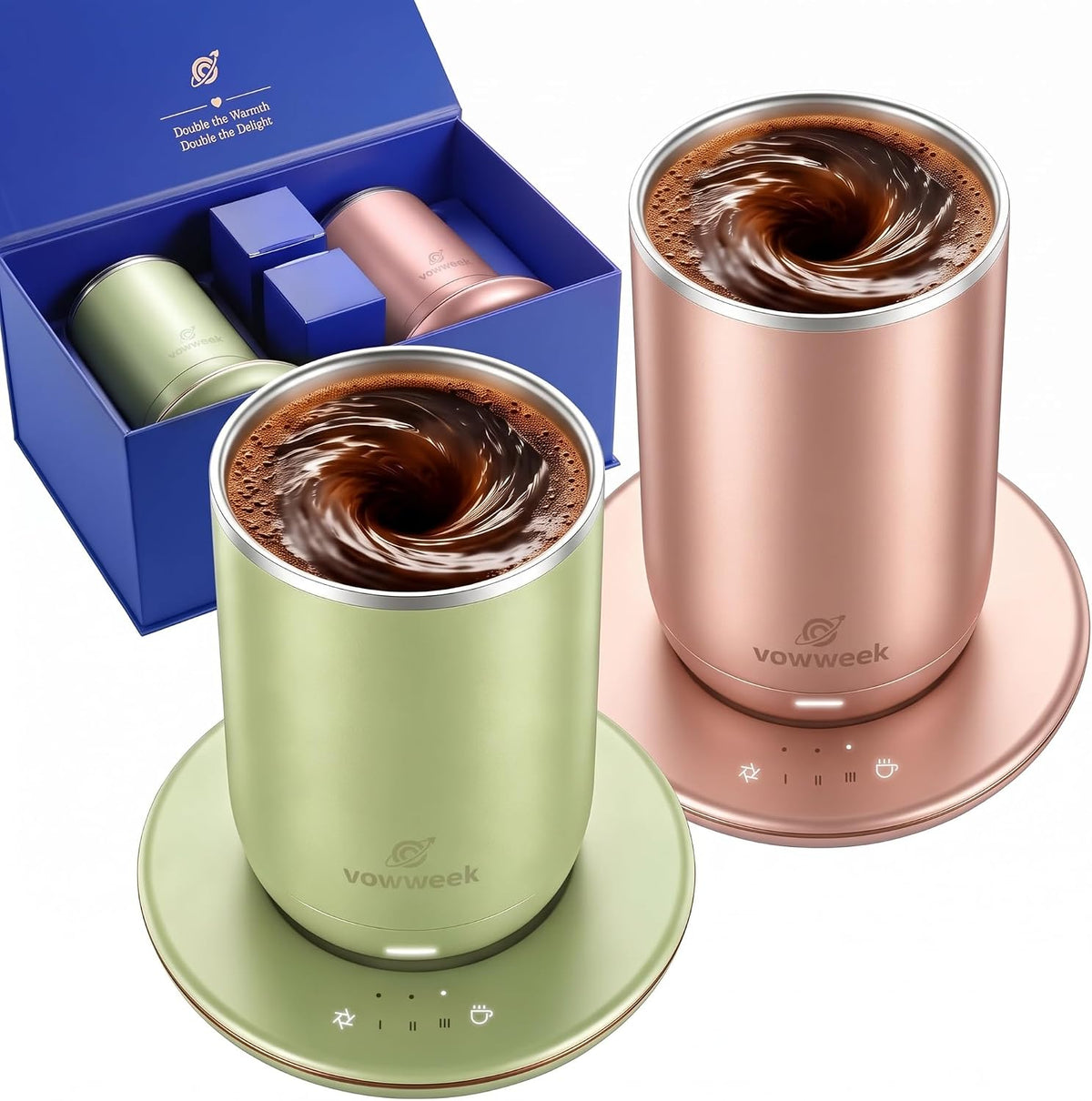 Juego de 2 tazas de café autoagitables, tazas calentadas de 10 onza...