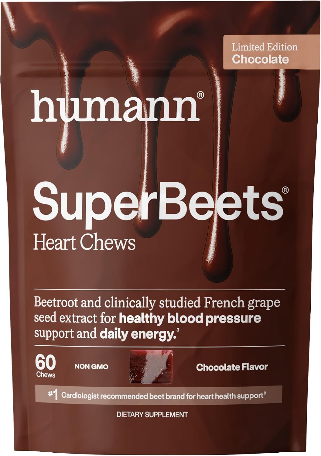 HumanN SuperBeets - Masticables de corazón, soporte de óxido nítric...