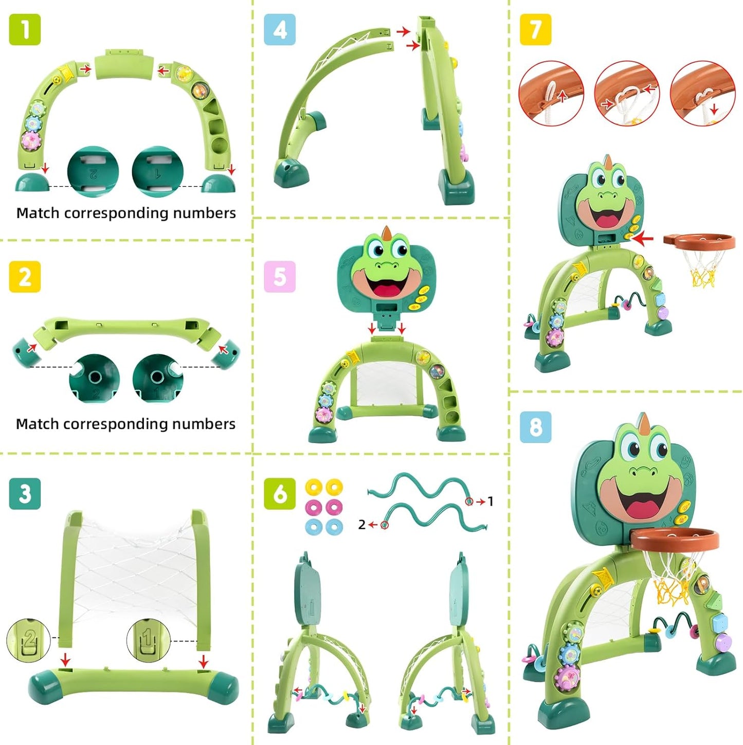 Marstone Juguetes para Bebés para Regalos de Niño de 1 Año: Aro de Baloncesto para Niños Pequeños y Centro de Actividades de Portería de Fútbol Juguetes con Sonido y Música para Niños de 1-3, Regalo
