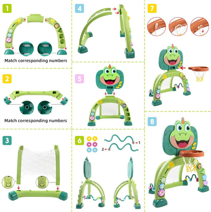 Marstone Juguetes para Bebés para Regalos de Niño de 1 Año: Aro de Baloncesto para Niños Pequeños y Centro de Actividades de Portería de Fútbol Juguetes con Sonido y Música para Niños de 1-3, Regalo