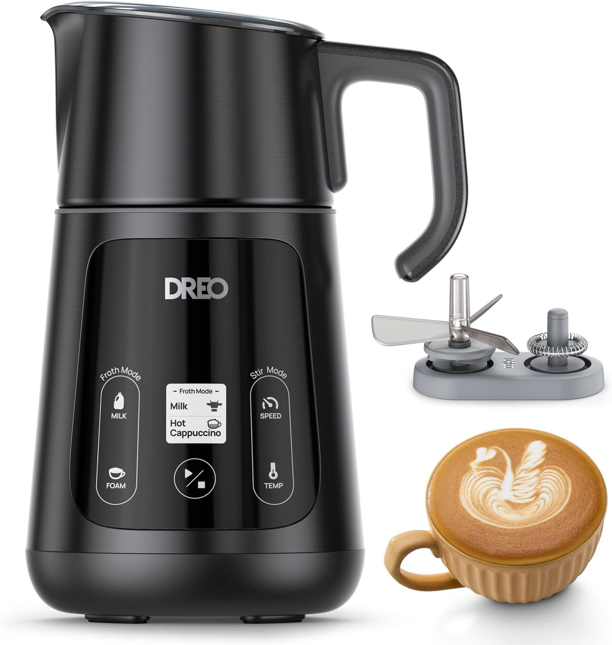 DREO BaristaMaker Espumador de Leche, Todo en 1, 27oz\/800ml Máquin...