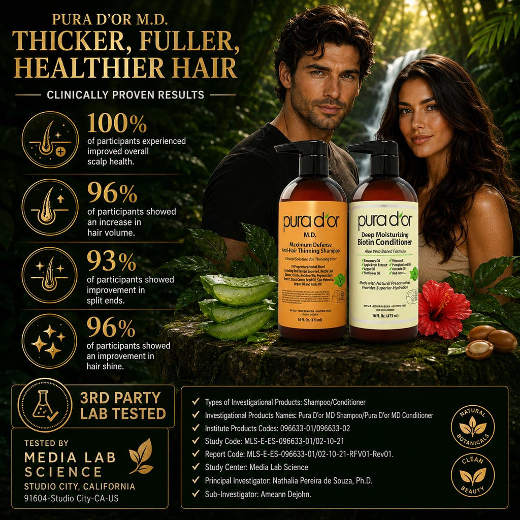 PURA D'OR MD Champú y acondicionador de biotina anticaída (16 o...