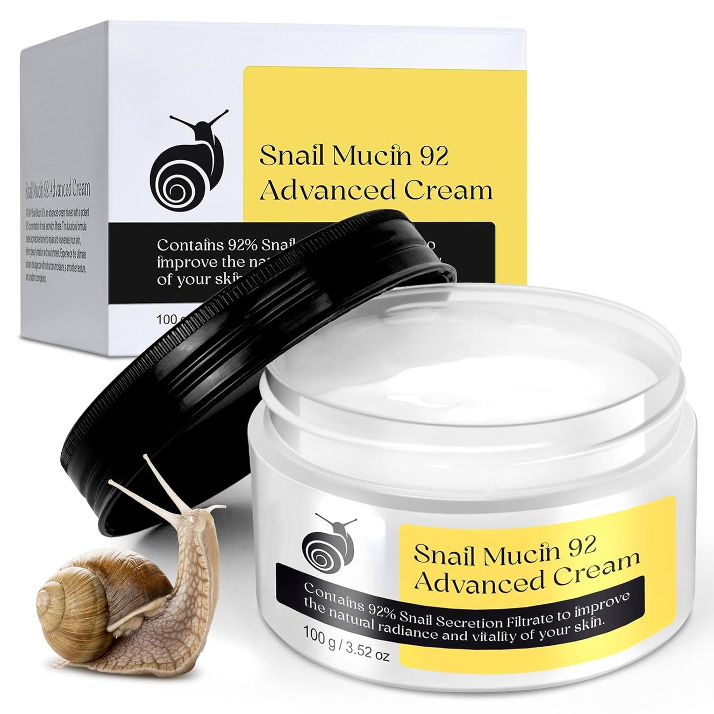 Snail Mucin - Crema de suero reparadora al 92 %, hidratante facial hidratante antiedad, reafirmante y reducción de arrugas, reparación diaria, crema facial de mucina de caracol para piel seca y sensible, todo tipo de piel, 3.53 oz/3.52 onzas