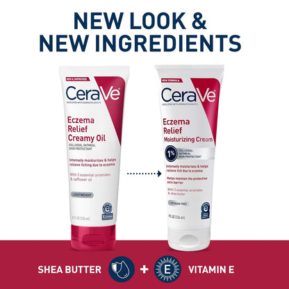 CeraVe Crema hidratante para aliviar el eccema con avena coloidal, manteca de karité y vitamina E para piel seca y alivio de picazón en la piel, sin esteroides y sin parabenos, 8 onzas