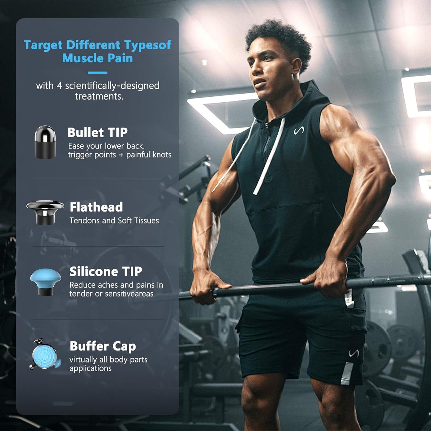 HYAKO Masajeador de terapia Pro R1 - Masajeador de vibración de tejido profundo de mano para aliviar el dolor de cuerpo completo y limitación fascial, trata áreas sensibles, herramienta de masaje de