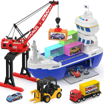 CUTE STONE Juego de Barco de Juguete y Grúa Torre 2 en 1, Barco de...