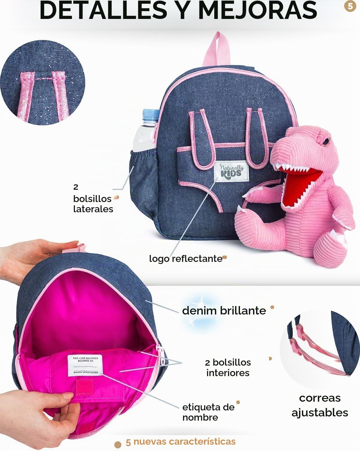 Naturally KIDS Mochila para niños pequeños con juguete de dinosauri...