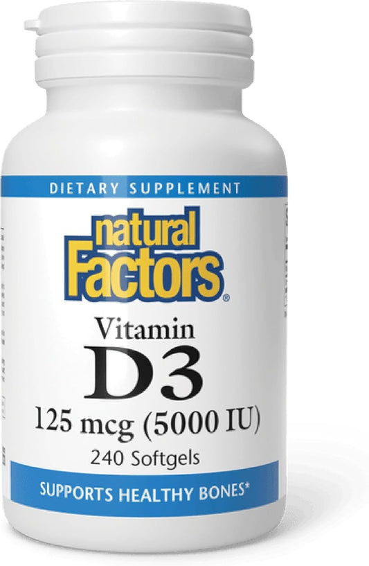 Natural Factors, Vitamina D3, 5,000 UI, apoya la salud de las artic...