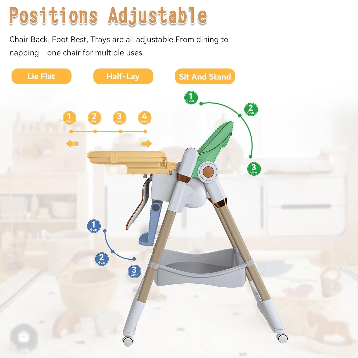 SmartEdge Silla alta para bebé 3 en 1 con ruedas, sillas altas pleg...