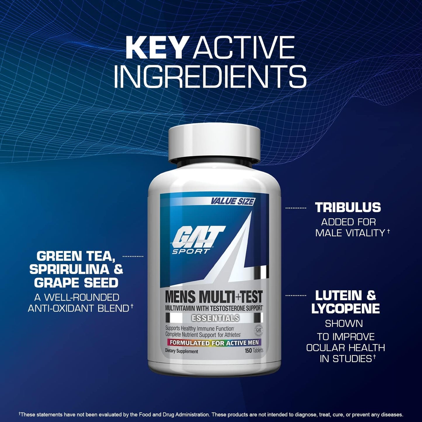 GAT SPORT Tabletas multivitamínicas premium para hombres Multi + Te...