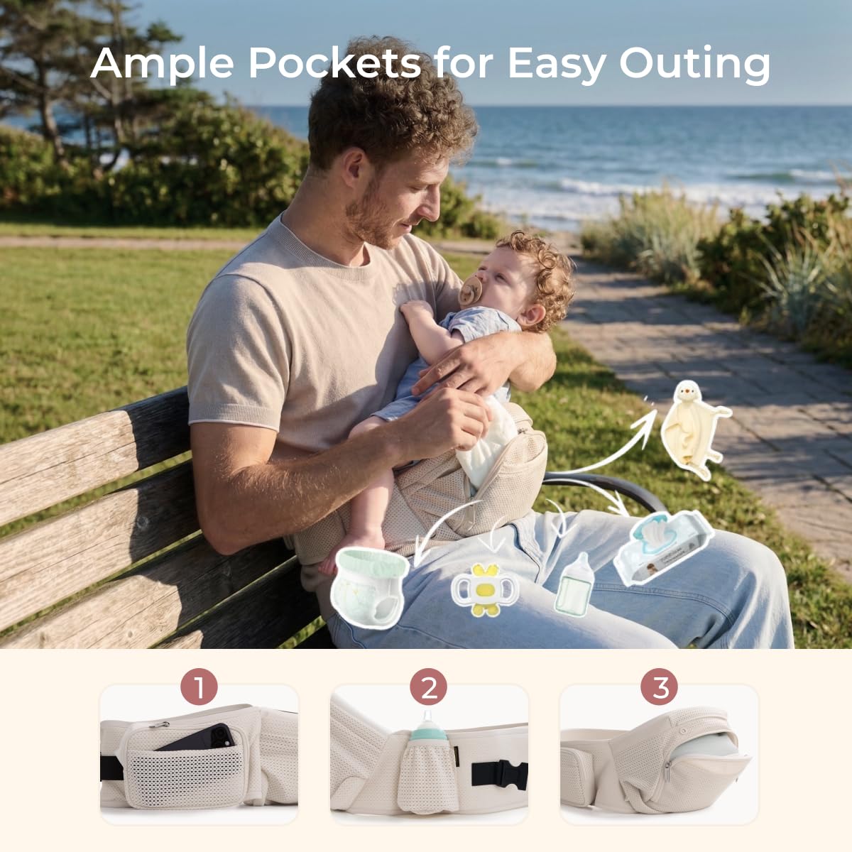 Momcozy Portabebés con asiento de cadera, transporte 2 en 1 orienta...