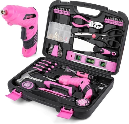 Juego de herramientas de 143 piezas rosa para propietario de casa c...