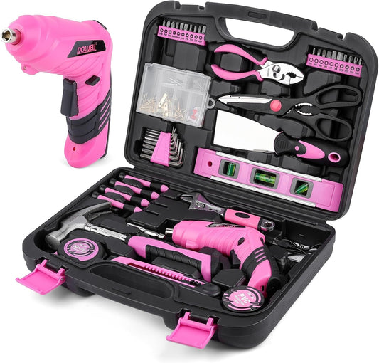 Juego de herramientas de 143 piezas rosa para propietario de casa c...