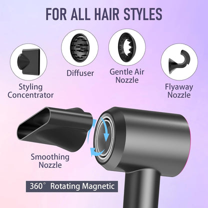 Secador de pelo, secador de pelo de secado rápido de 1800 W con mot...
