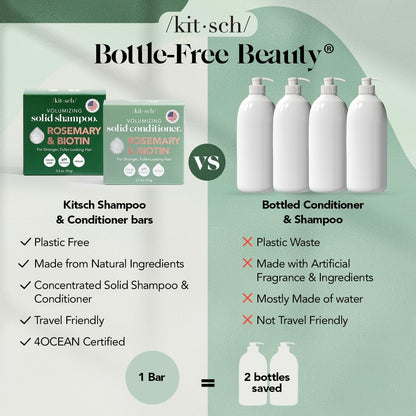 Kitsch Rosemary & Biotin Shampoo and Conditioner Set for Hair Growth - Barra de champú y acondicionador fortalecedor, espesante y voluminizadora, sin parabenos, sulfatos ni silicona, fabricado en Estados Unidos, paquete de 2