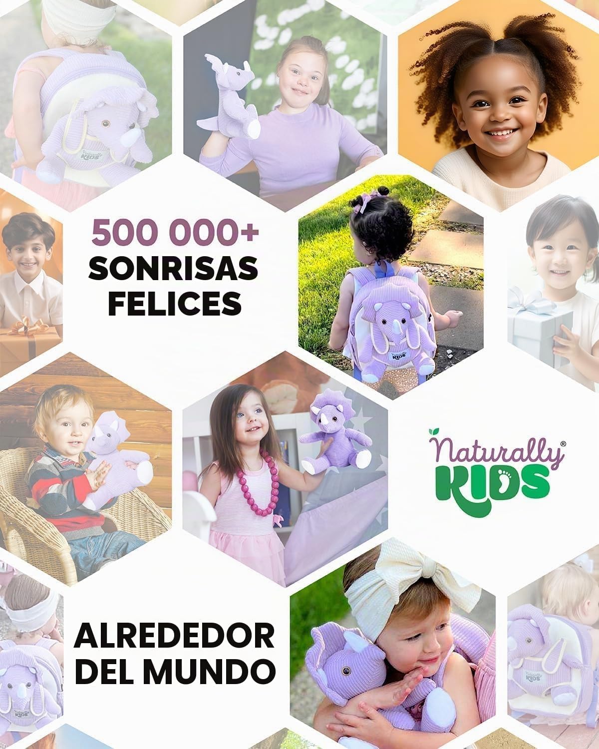 Naturally KIDS Mochila para niños pequeños con juguete Triceratops...