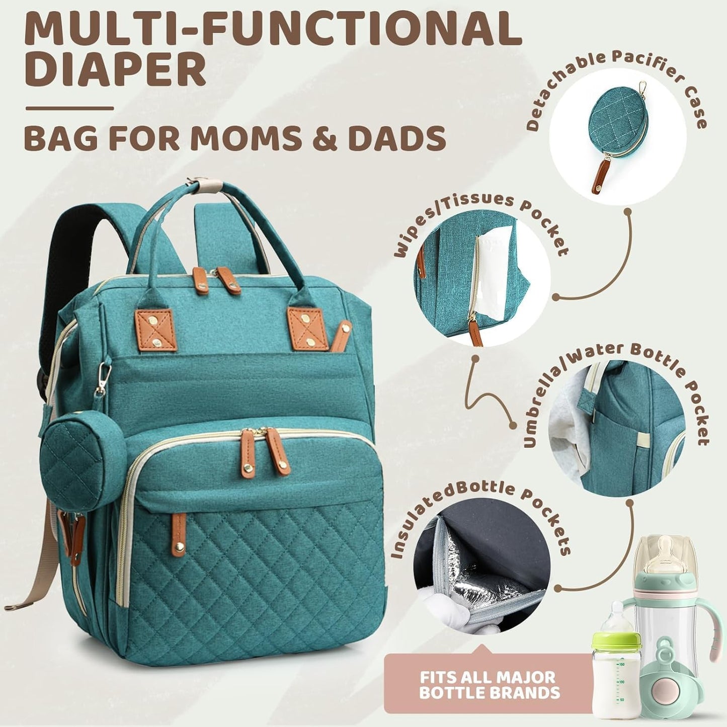 Mochila para pañales para niñas y niños: bolsa de pañales verde par...