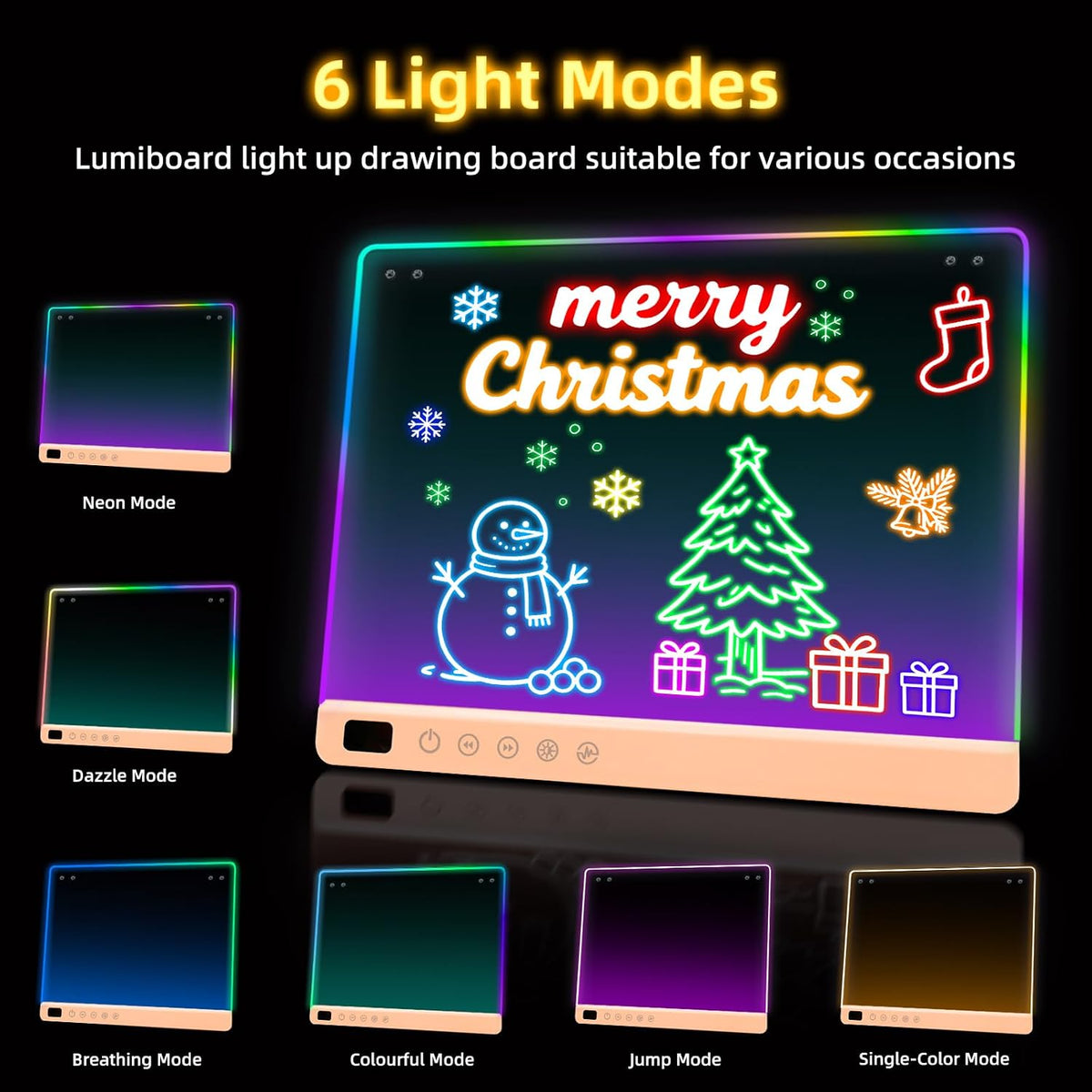 Lumiboard Tablero de dibujo LED con 13 efectos de luz, tablero de n...