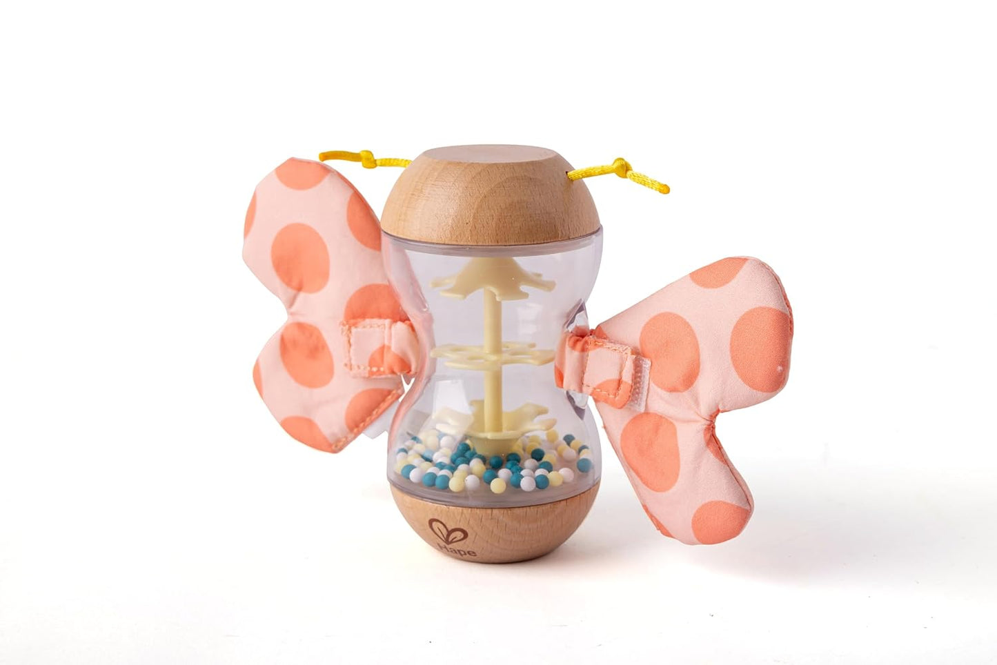 Hape Rosalie - Sonajero de madera con forma de mariposa colorida con alas extraíbles, juguete de aprendizaje temprano de madera, juguetes sensoriales para edades tempranas