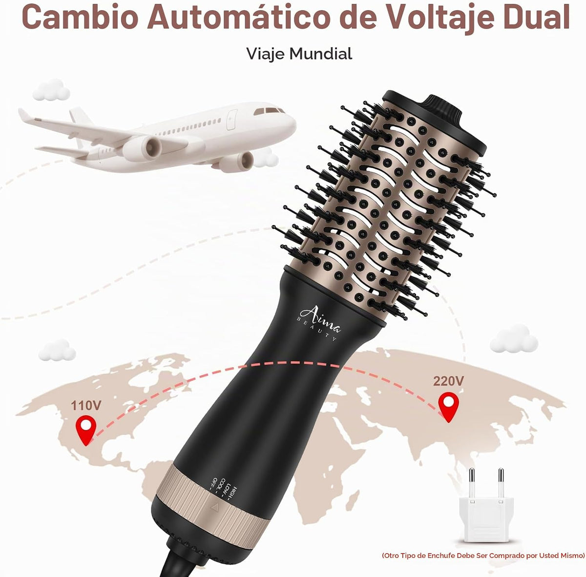 Aima Beauty Pequeño cepillo automático del secador de pelo del volt...