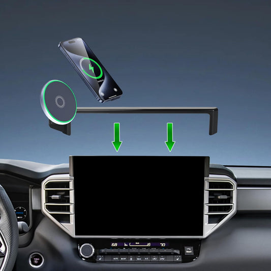 Soporte de Teléfono para Coche para Toyota Tundra 2022-2025/Toyota Sequoia 2023 2024 2025 Accesorios Cargador Inalámbrico Rápido de 15W Clip Fijo de Pantalla Soporte de Teléfono Celular