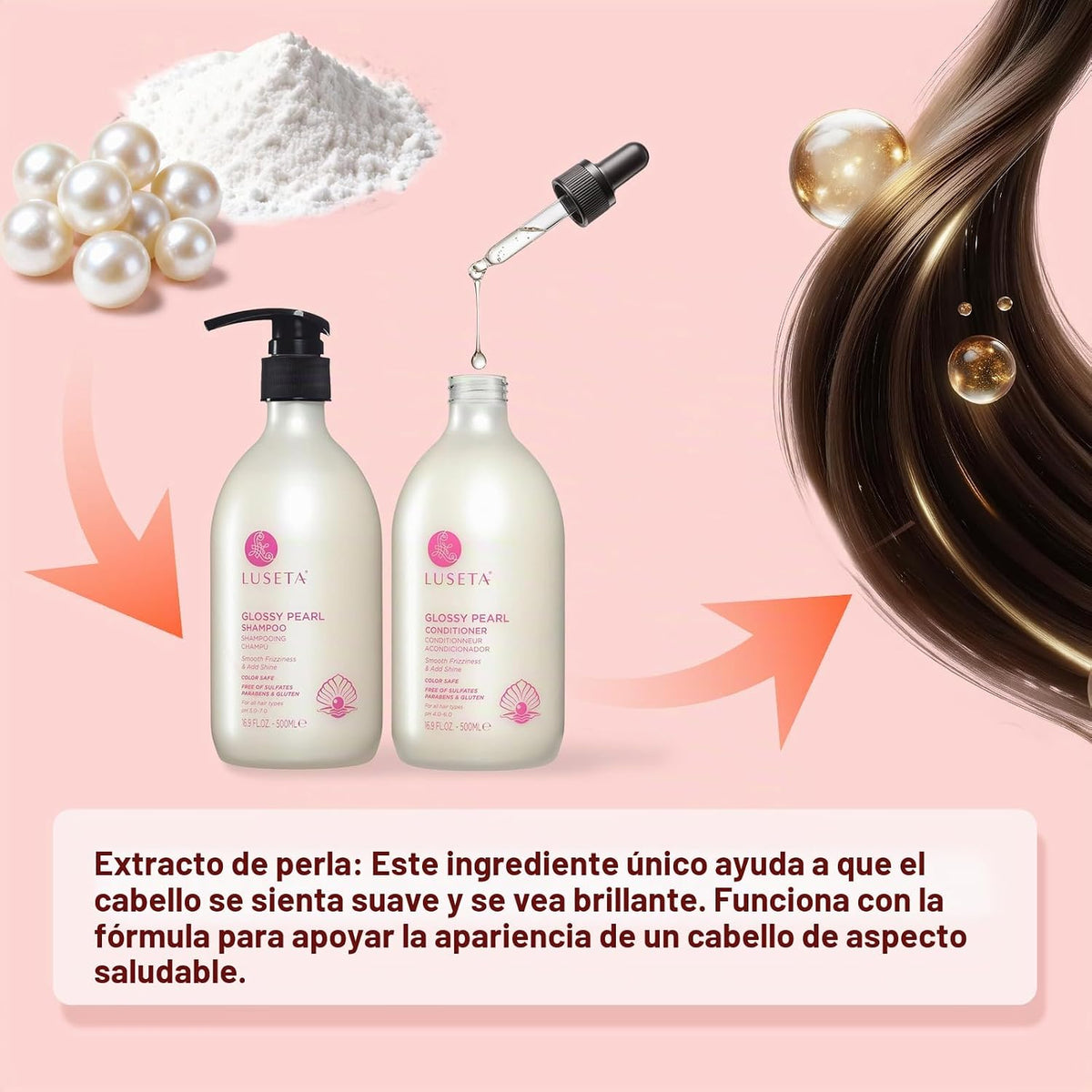 Luseta Glossing Pearl - Juego de champú y acondicionador de 2 x 16....