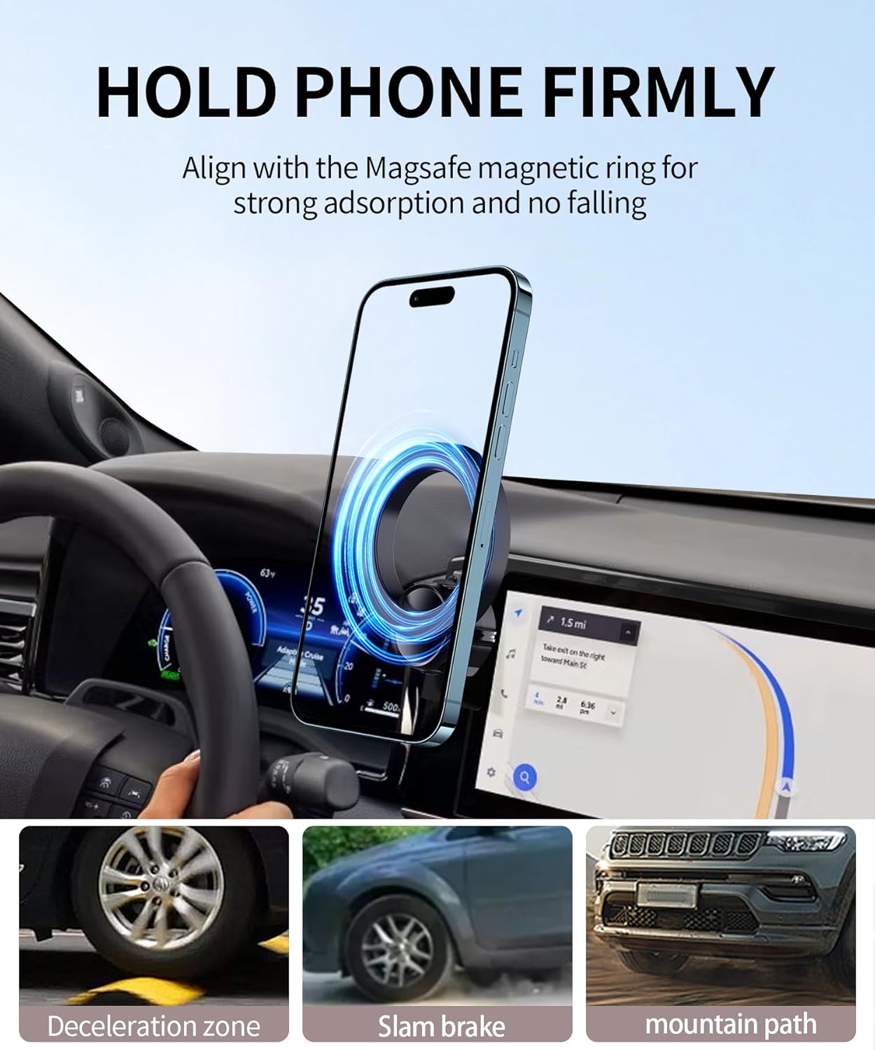 Soporte de teléfono para automóvil para Toyota Camry LE/SE 2025-2026, accesorios de clip fijo de pantalla de 8 pulgadas, soporte de teléfono de rotación de 360° compatible con MagSafe