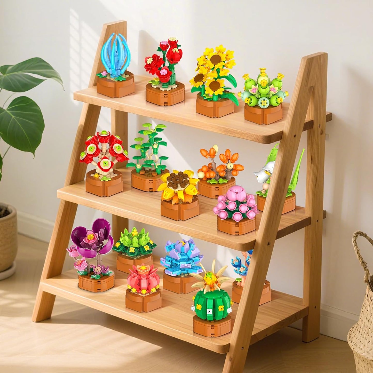 Juego de 24 flores y suculentas, 2160 piezas, colección botánica de 0.142 in, kit de mini flores para decoración del hogar, oficina, bloques de plantas, juguetes, regalos de fiesta de Pascua