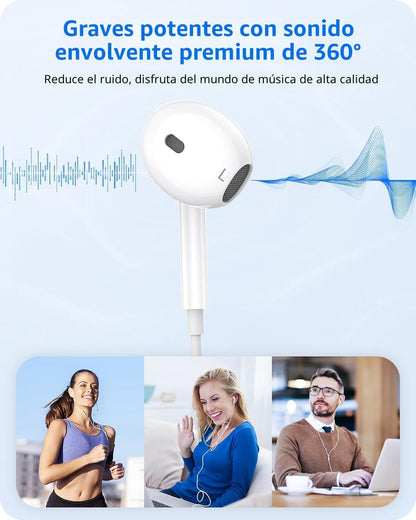 2 paquetes de auriculares USB C para iPhone 17 16, auriculares con...