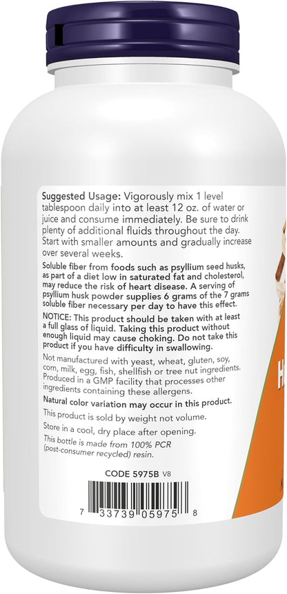 NOW Foods Suplementos, polvo de cáscara de psyllium, proyecto verif...