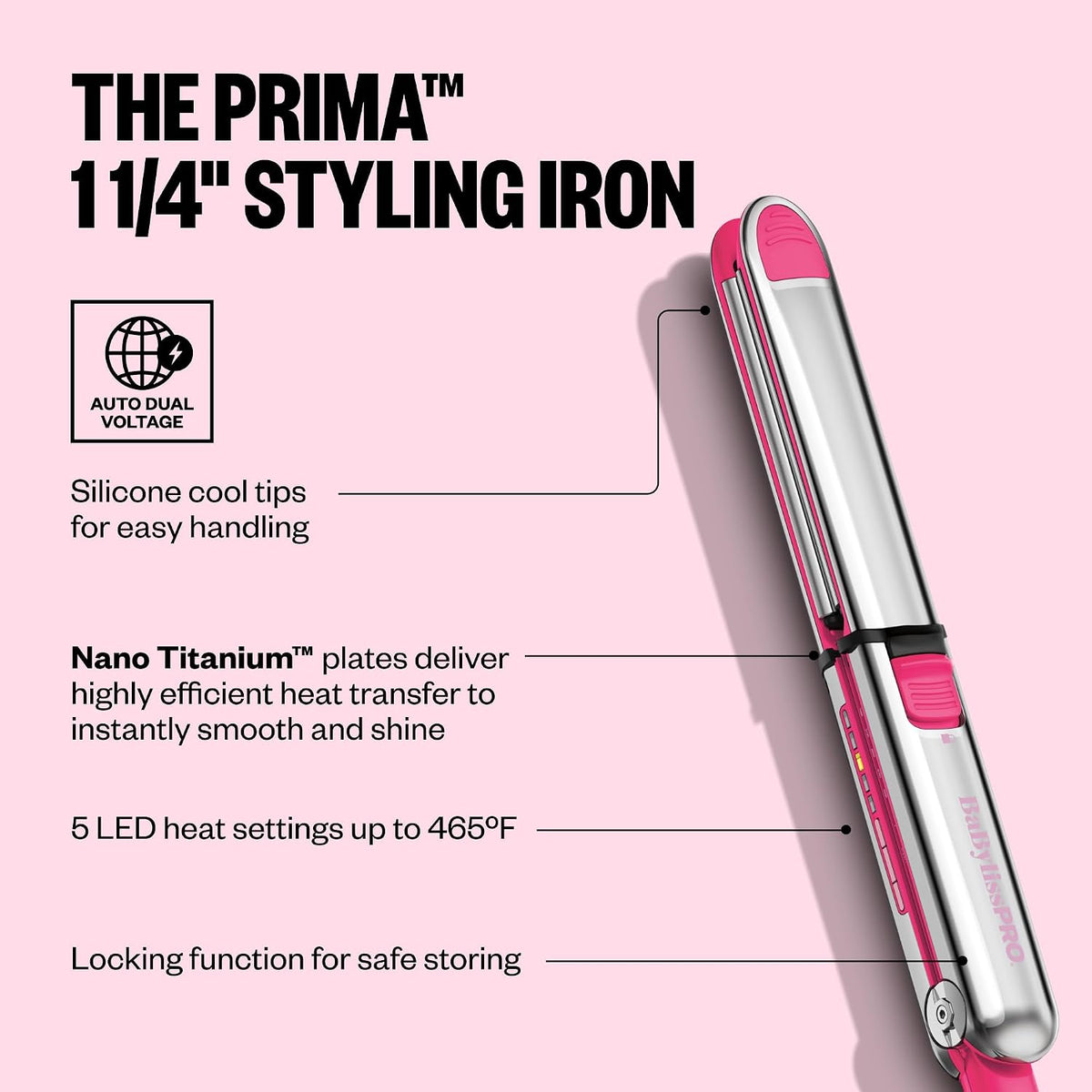 BaBylissPRO Nano Titanium Prima Ionic Hair Straightener - Plancha p...