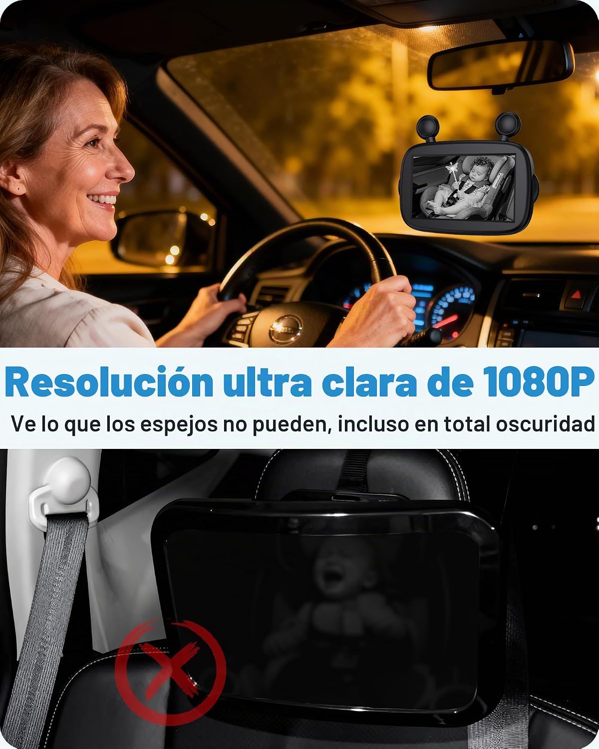 Cámara de coche de bebé HD 1080P: Fácil de instalar cámara de asien...